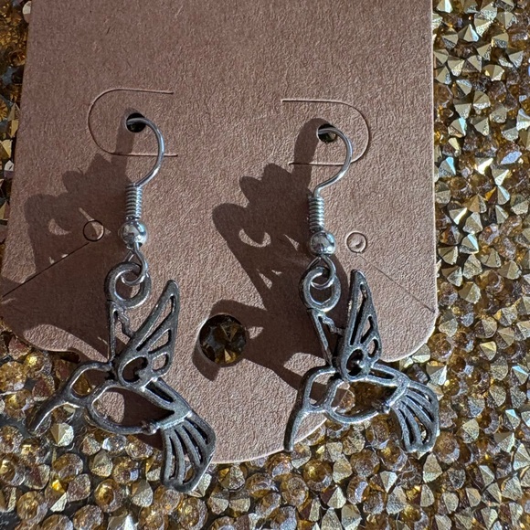 Elegant Silver Hummingbird Earrings - Picture 2 of 3